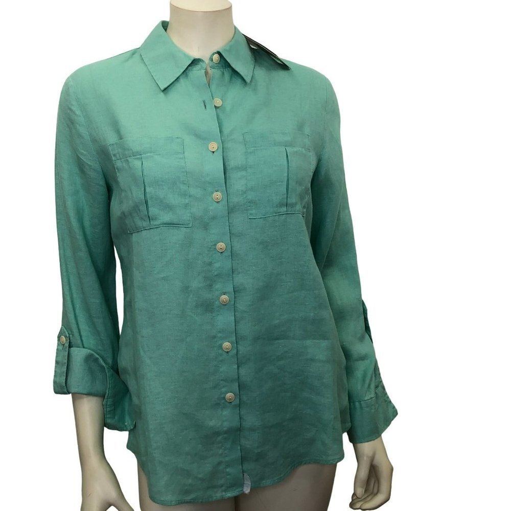 INVESTMENTS  $69 GOLD‎ LABEL NON IRON 100% LINEN TOP 6 NWT